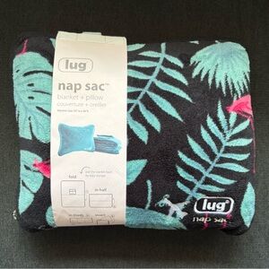 Lug Nap Sac Travel Pillow and Blanket - Flamingo Black (Pink, Green Fleece)